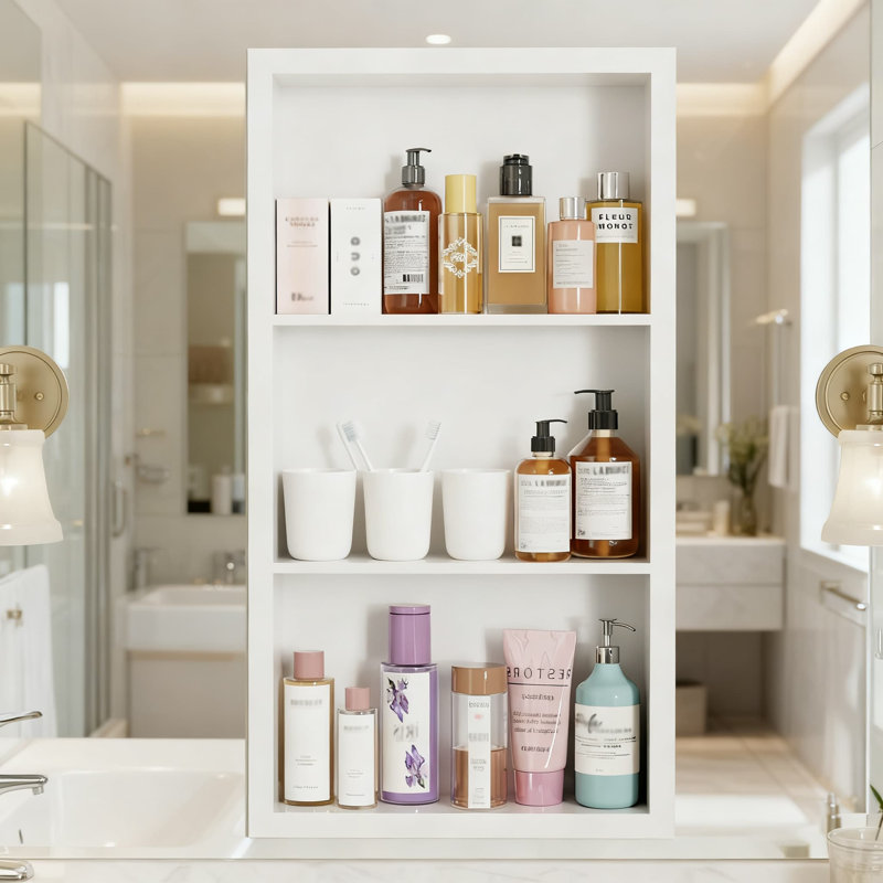 Armoire à pharmacie encastrée avec 3 tablettes réglables, niche murale en acier inoxydable pour le rangement de la salle de bain, organisateur intégré antirouille