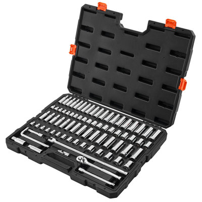 Socket Set, 76 Pieces, 3/8 inch Drive Socket and Ratchet Set, SAE and Metric, Deep and Shallow, Mechanic Tool Kit with Accessories and Storage Case, CR-V Alloy Steel, for Automotive Repair