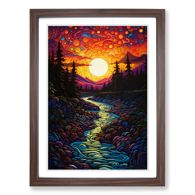 River Expressionism - Single Picture Frame Print on Wood, Walnut , 64cm H x 46cm W x 2cm D