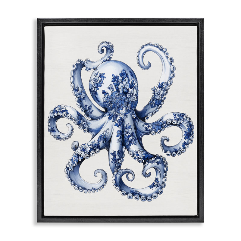 Cadre flottant Funky Toile, pieuvre, Cadre flottant noir de jais, H 21 po x l 17 po