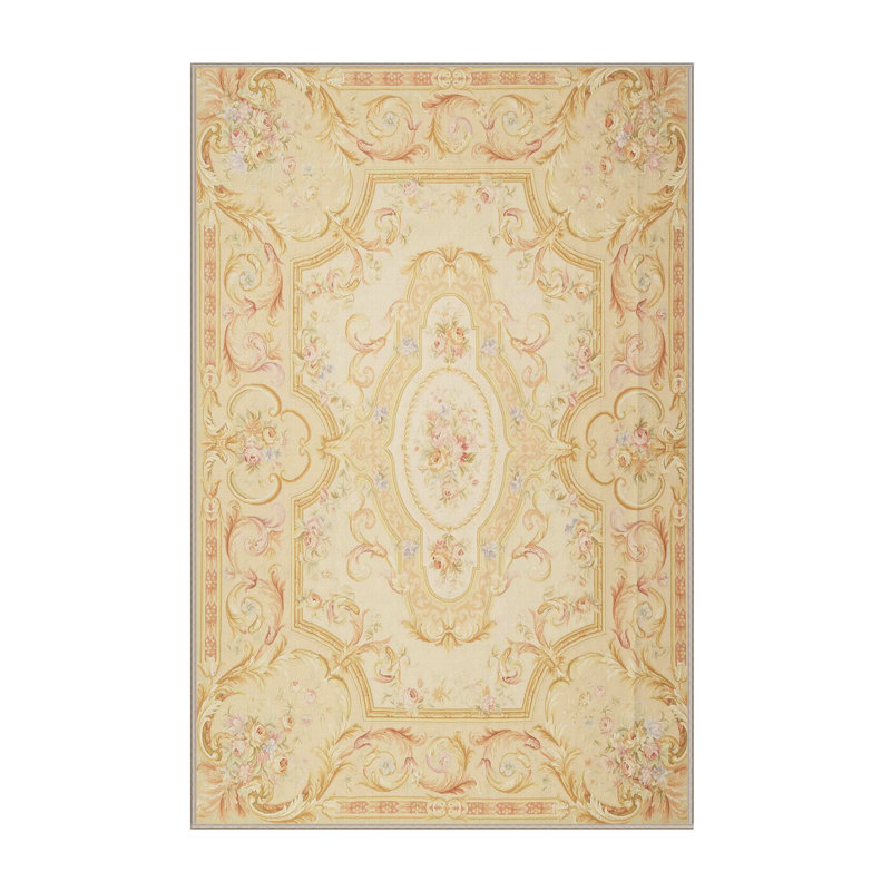 Tapis traditionnel brun clair / doré Pittner, Rectangle 7 pi x 9 pi