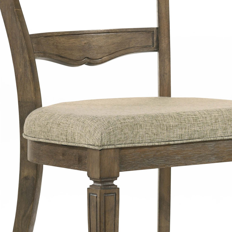 Beige and Weathered Oak Ladderback Side Chair with Slat Design