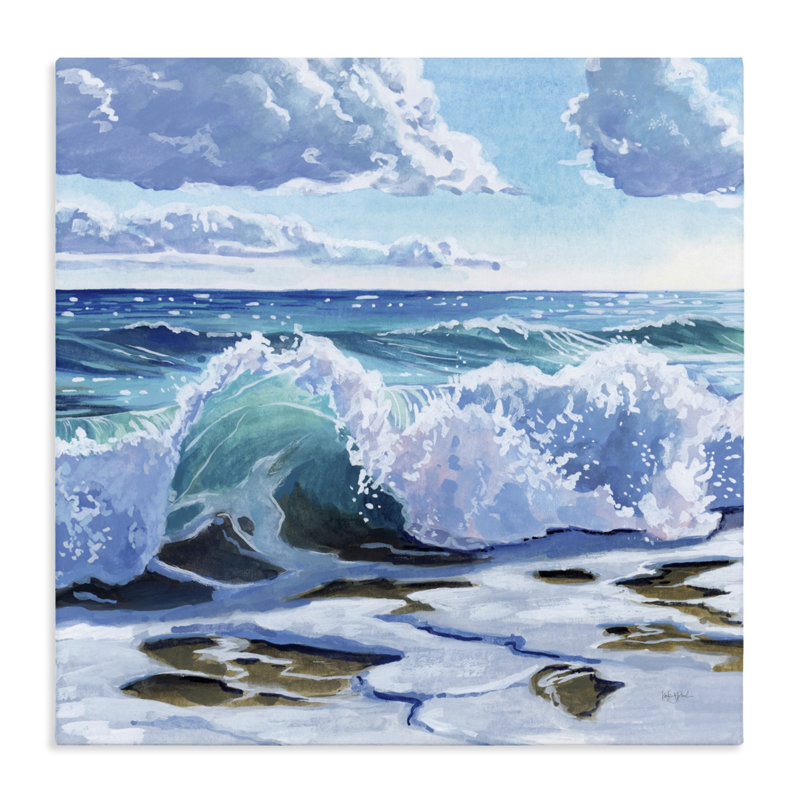 Vague de curling turquoise sur toile de rivage, design par Kate Jarvik Birch, H 30 po x l 30 po