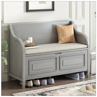 Solid Wood Entryway Multifunctional Storage Bench with Safety Hinge for Classic and Elegant Home Decor