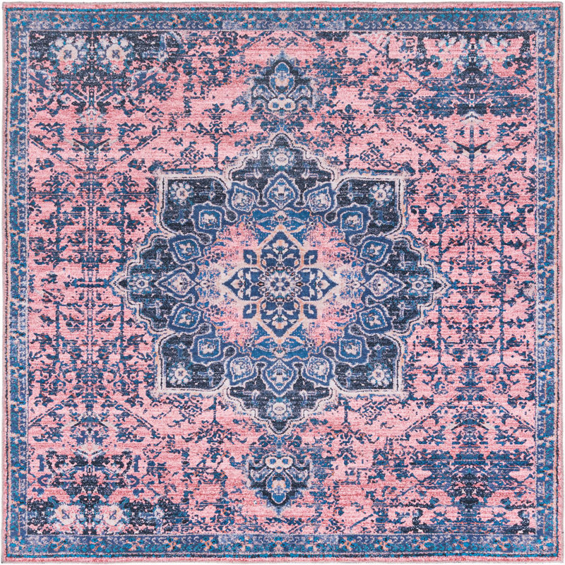 Tapis rose / bleu marine Mcelhannon, Carré 7 pi 3 po