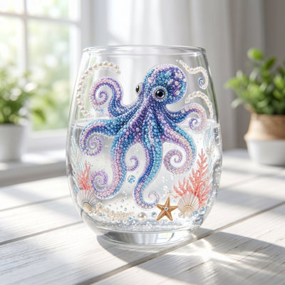 Chemin de table en polyester, verre à vin sans pied avec autocollants 2D, verre à cocktail transparent, décoration estivale, cadeau