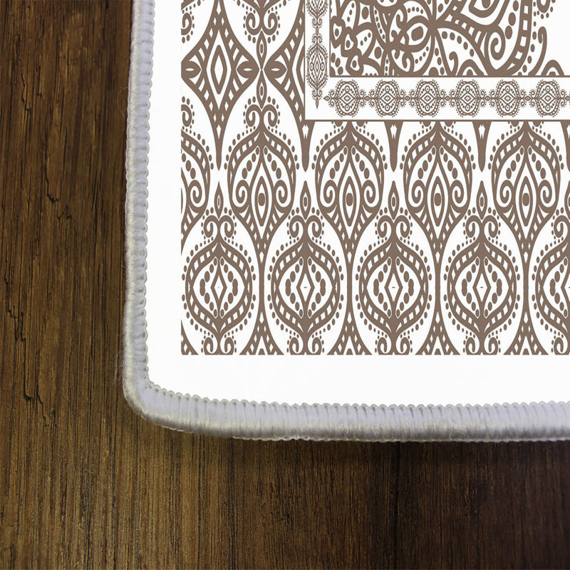 Tapis brun / ivoire en polyester tissé à plat à la machine Allesandro, Tapis de couloir 3 pi 3 po x 6 pi 7 po
