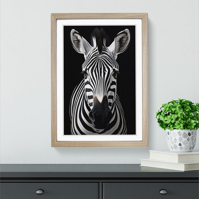 Zebra Contemporary - Single Picture Frame Print on Wood, Oak, 34cm H x 25cm W x 2cm D