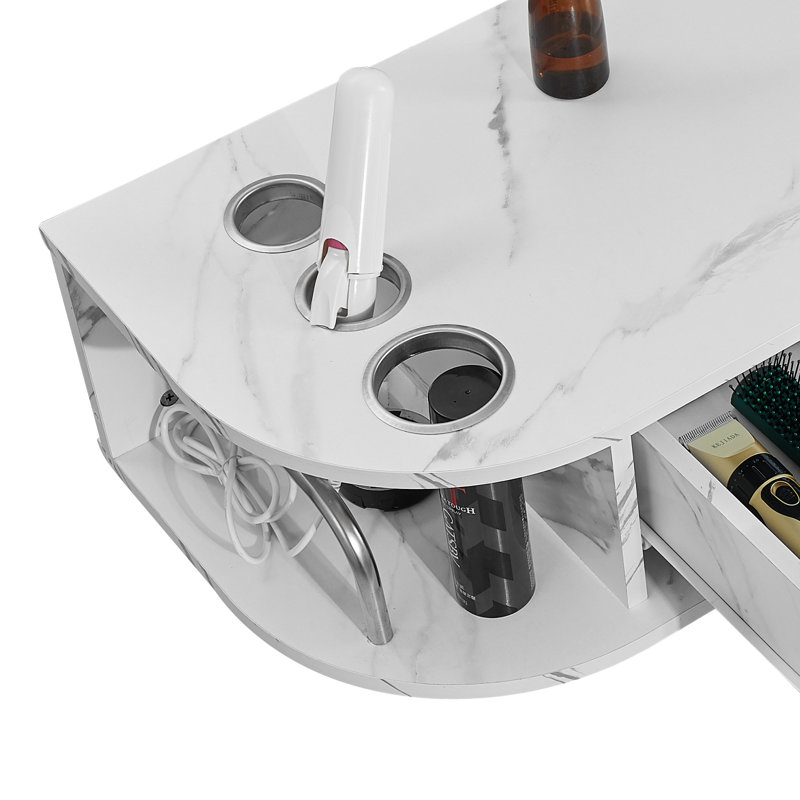 Table de coiffage murale Brayden Studio®, table de coiffeur avec 5 supports pour sèche-cheveux et 2 tiroirs