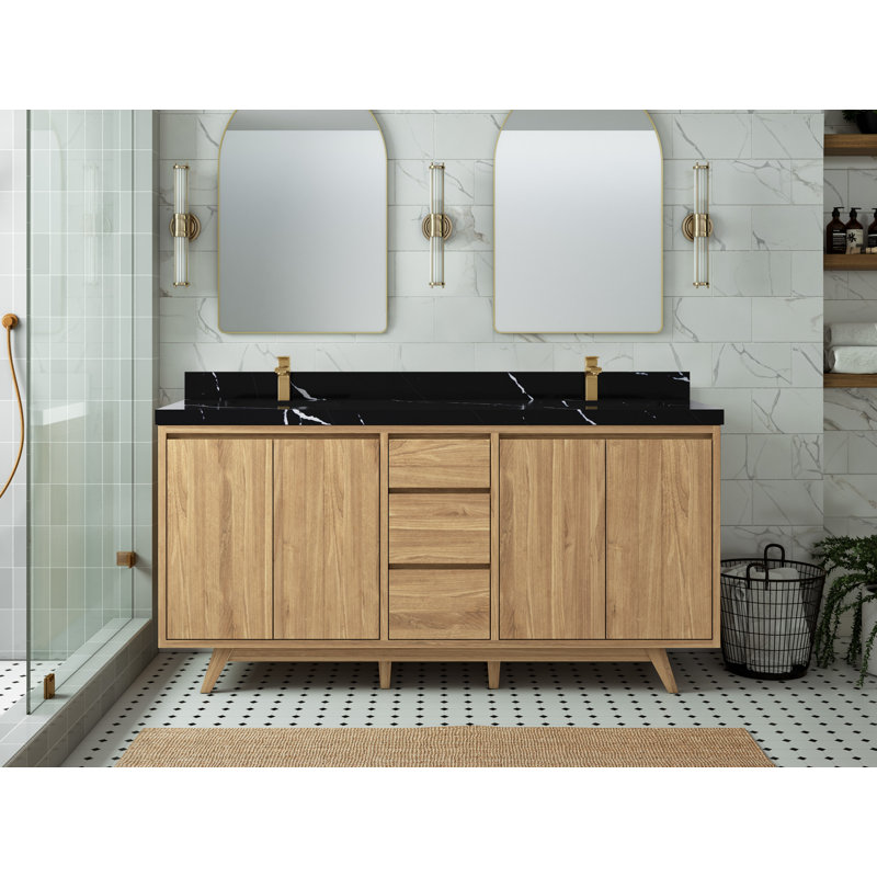 Ensemble de meuble-lavabo double 72 po Madison, Naturel, Noir Calacatta
