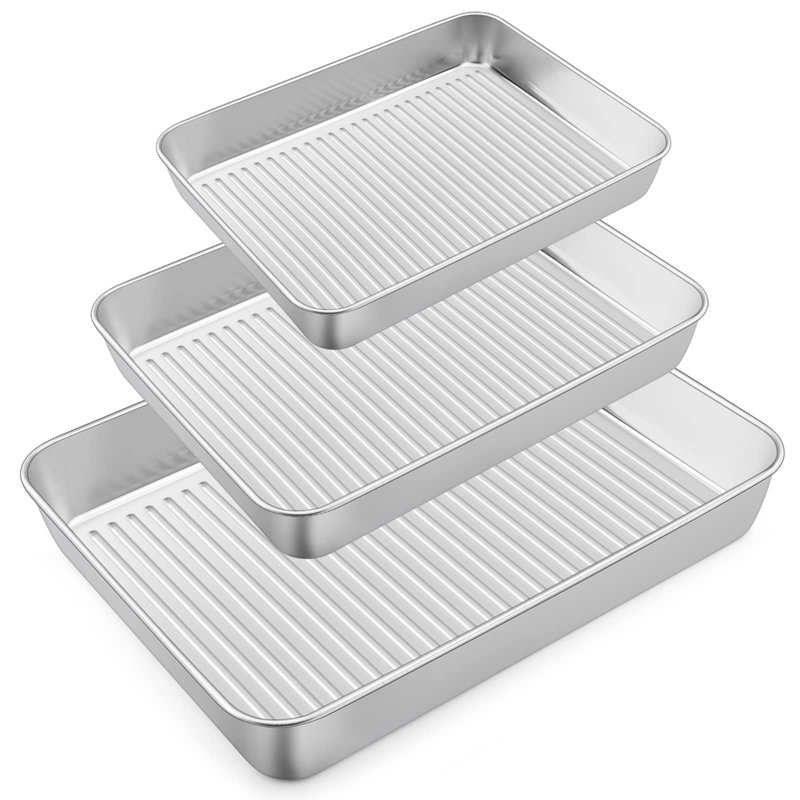 LoochMee Non-Stick Stainless Steel 3 Piece Baking Sheet Set