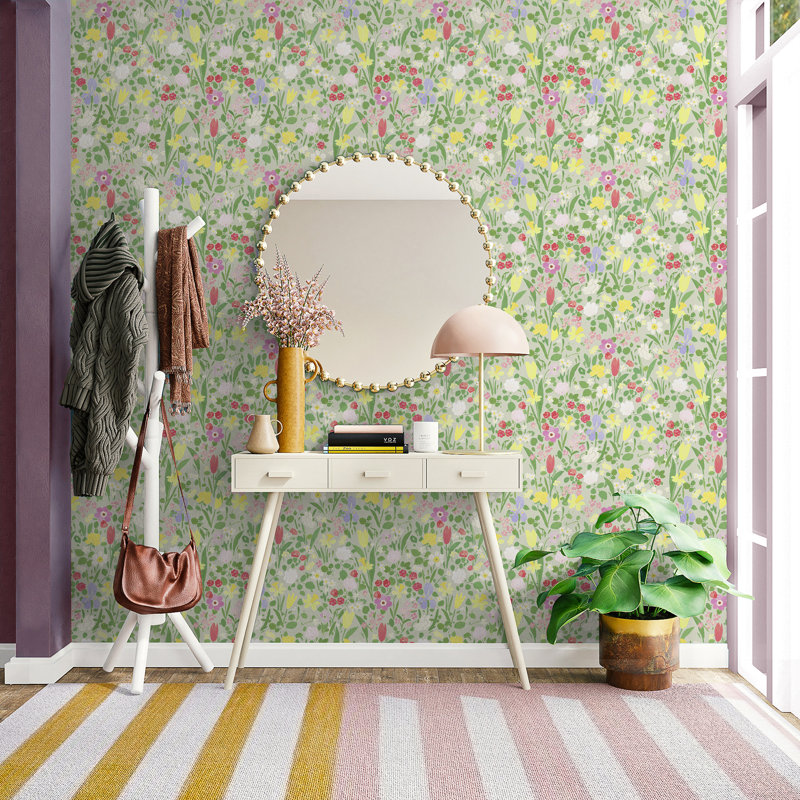 Paule Marrot Floral Wallpaper Double Roll, Light Sage