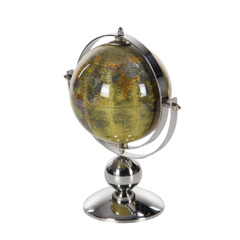 Globe terrestre en acier inoxydable, Vert olive, H 11,2 po x l 9,5 po x P 6,5 po
