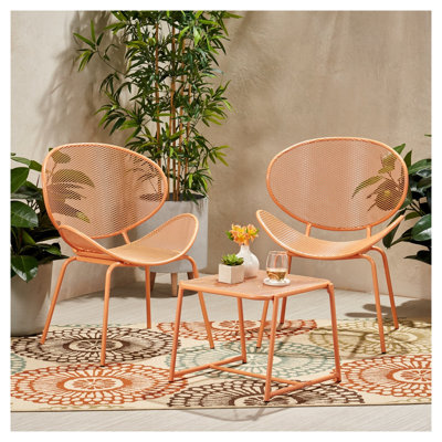 Elba 2-Piece Outdoor Chat Set with Mesh Iron Chairs in Orange