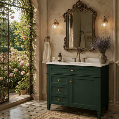Meuble-lavabo moderne de 36 po avec lavabo supérieur, grand rangement, cuve en céramique durable et pieds romains élégants.