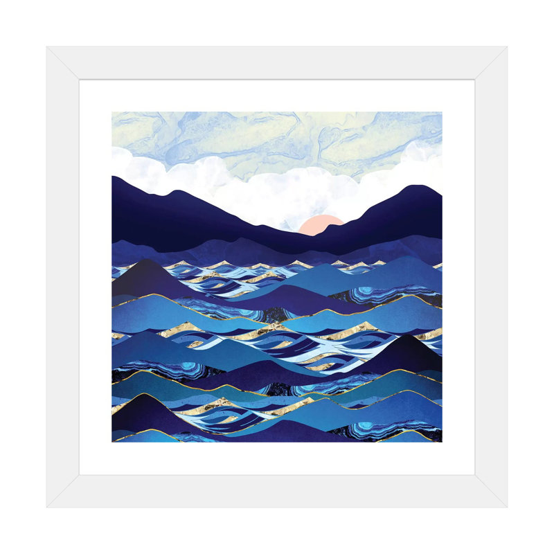 Bleu océan - imprimé, Encadré par un papier blanc, H 16 po x l 16 po x p 1 po