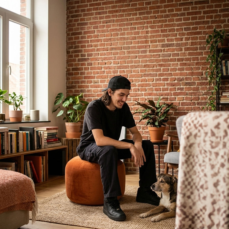 Franka Velvet Pouf, Brick Velvet