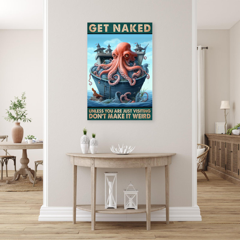 Octopus Get Nake - 1 pièce, impression sur toile tendue, H 14 po x l 11 po x P 1,25 po