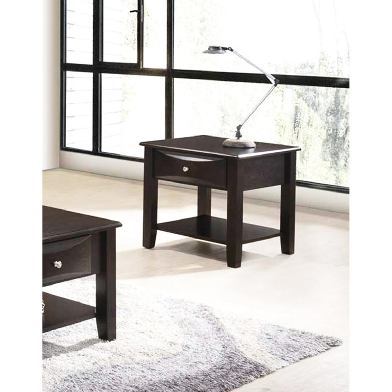 Table de bout rectangulaire brune avec tiroir et tablette à des fins décoratives dans Home Decor Revolution