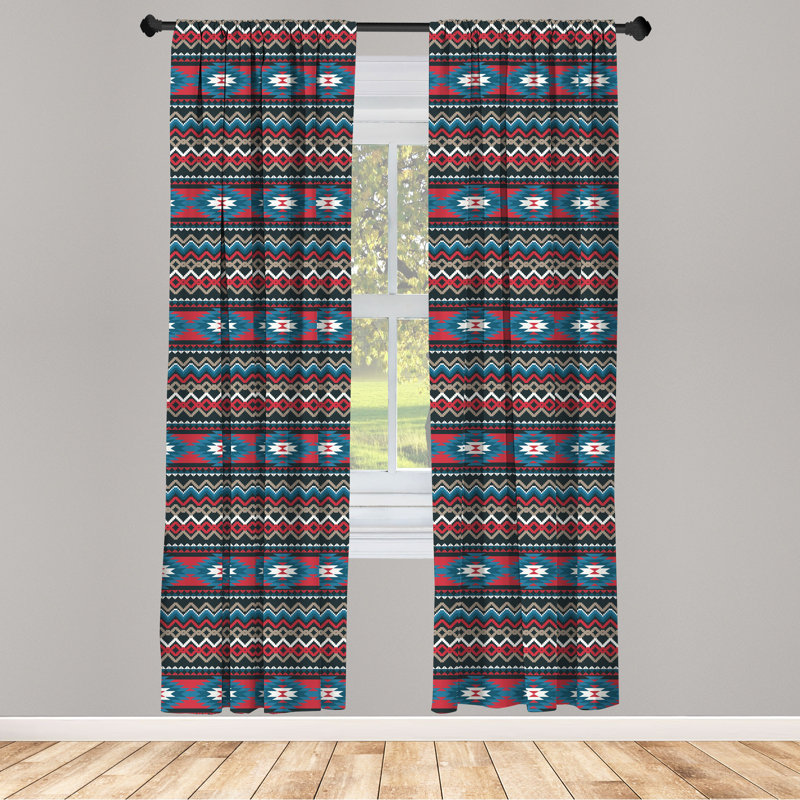 Antique Prehistoric Style Folkloric Chevron Semi-Sheer Rod Pocket Sliding Panels, 28" x 84"