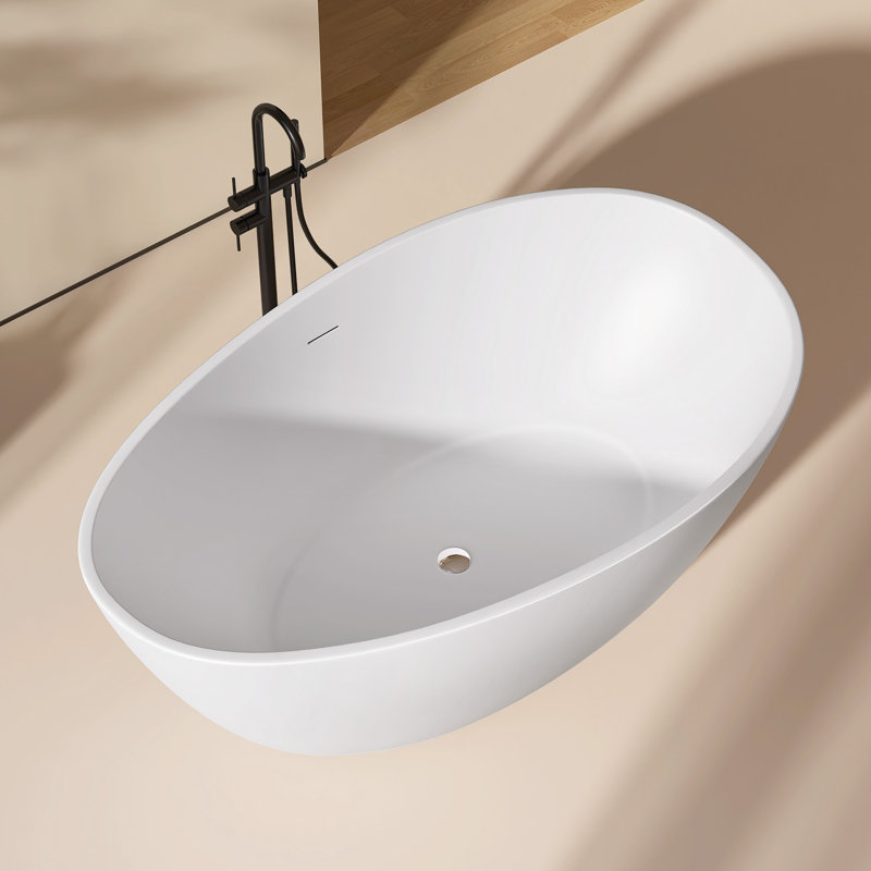 63 po X 38 po Baignoire de trempage autoportante en acrylique blanc mat avec drain en chrome poli, Blanc mat