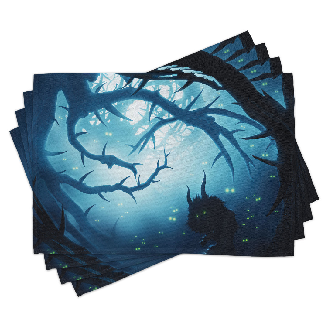 Platzdeckchen 4er Set, Nachtwald Halloween, Marineblau