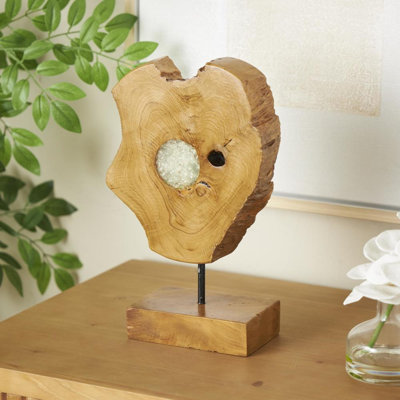 Sculpture décorative en bois de teck brun Chiara avec résine intégrée, 10 po x 4 po x 12 po