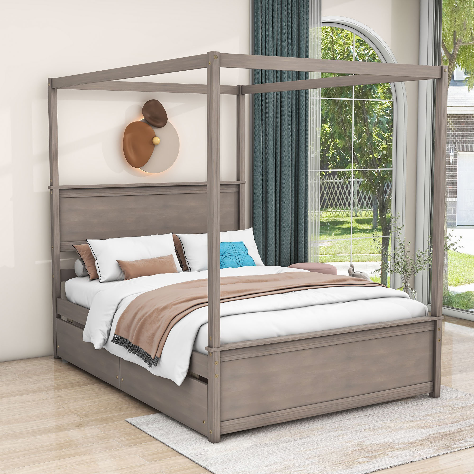Red Barrel Studio® Pylle Full 2 Drawers Wood Canopy Platform Bed | Wayfair