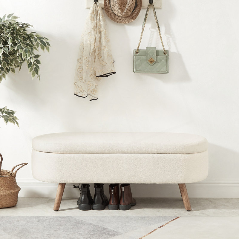 Banc de rangement avec repose-pieds Boucle, Ivoire ivoire