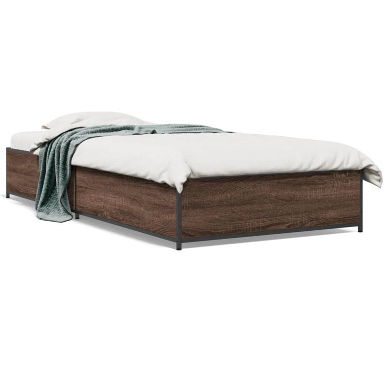 Vidaxl Bed Frame Engineered Wood And Metal, Brown Oak, Single (3')