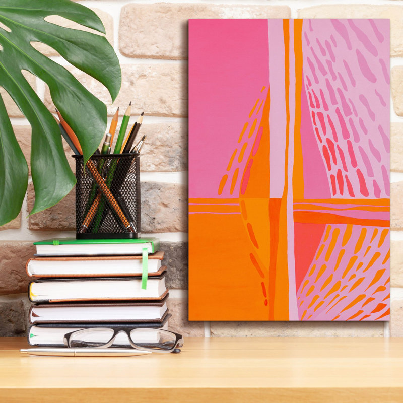 «Pink and Orange Abstract» par Design Fabrikken, art mural sur toile, H 18 po x l 12 po x P 0,75 po