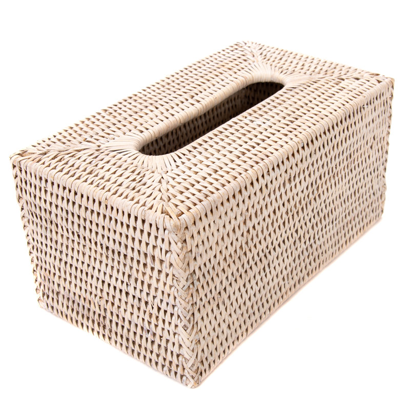 White Wash Rattan Long Tissue Box Cover