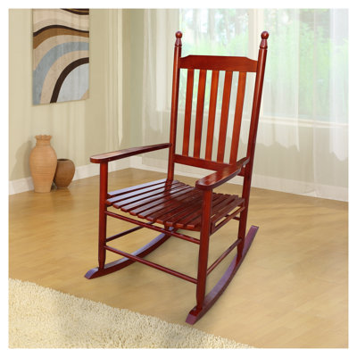 Solid Wood Porch Rocker Chair with Wide Seat and Armrests, Brown Outdoor Balcony Furniture