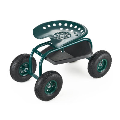 Heavy-Duty Rolling Garden Cart with Swivel Seat & Tool Tray - 300lbs Capacity Outdoor Scooter