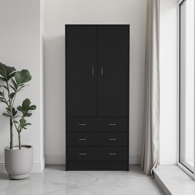 Aret Armoire, with 2 doors, 3 drawers and 1 hanging rod, Black by Latitude Run