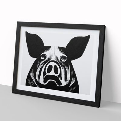 Monochrome Pig Abstract - Framed Print