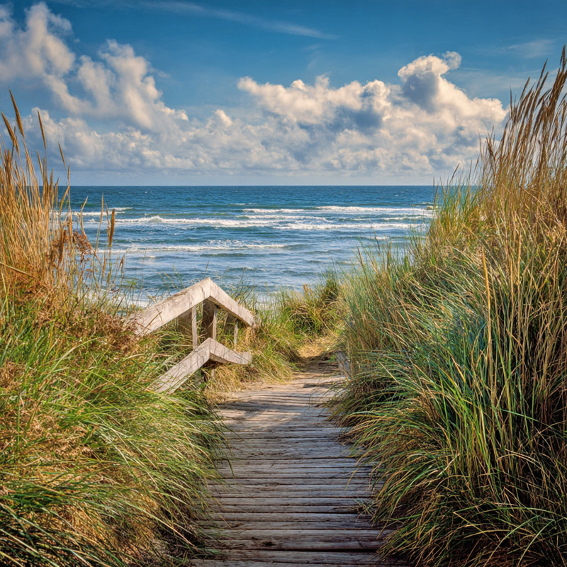 Boardwalk Breeze - Tranquil Beach Pathway Canvas
