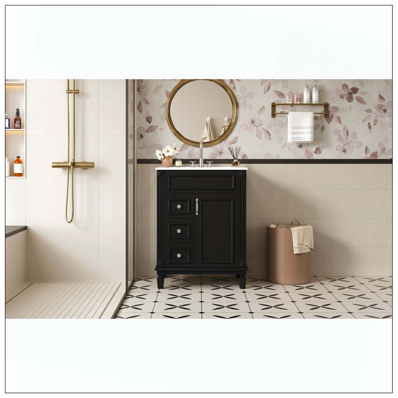 Petit meuble-lavabo en céramique 2 tiroirs, Noir