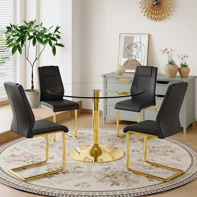 Ensemble de salle à manger à piédestal 5 pièces, Noir, H 29,5 po x L 39,7 po x l 39,7 po