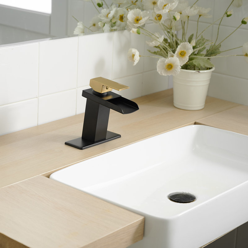Single-handle Bathroom Faucet with Drain Assembly, Black/Gold