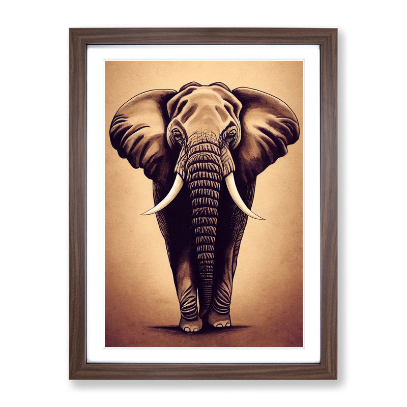Magnificent Elephant - Framed Print, 64cm H x 46cm W x 2cm D, Walnut