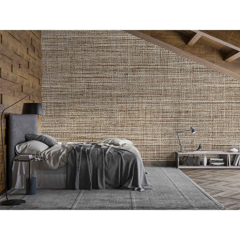 Papier peint texturé en lin - Neutre, aspect tissé, L 120 po x l 80 po, Peler et coller