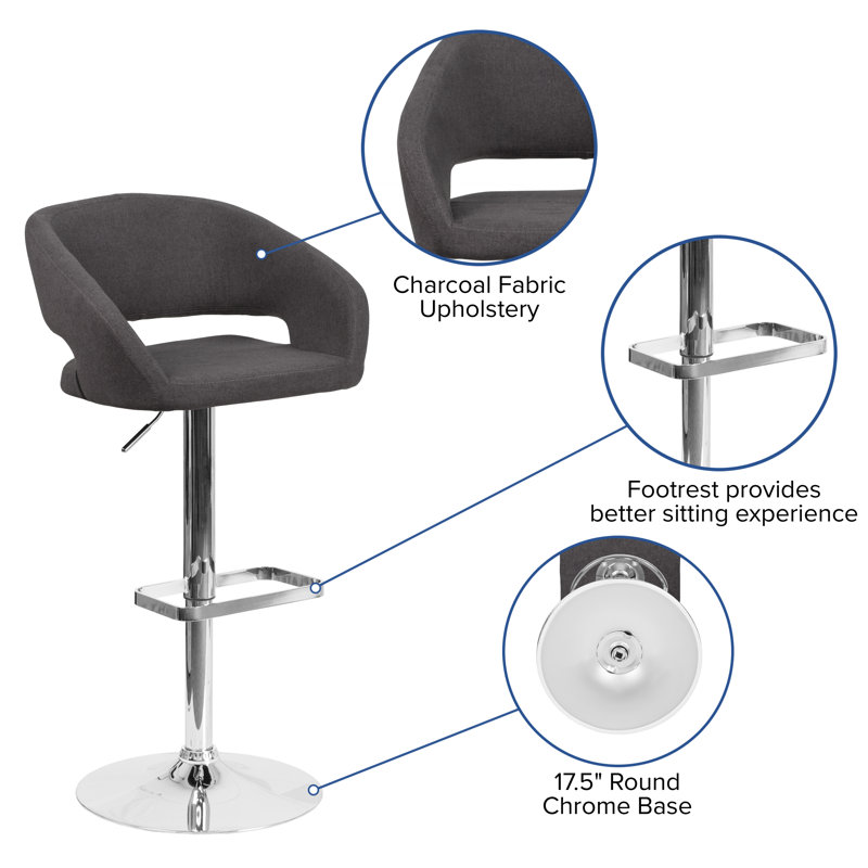 Amberlie Modern Upholstered Adjustable-Height Barstool with Footrest by Flash Furniture, White, 1, Chrome