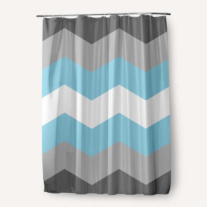 Rideau de douche en polyester à chevrons, Gris / blanc / bleu