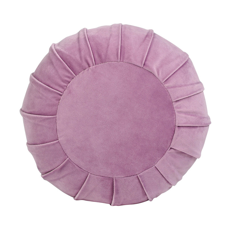 Lavender Velvet Round Pleated Accent Pouffe Pillow