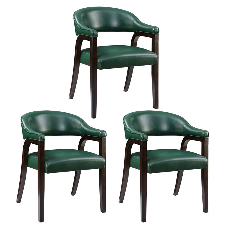Ensemble de 3 chaises de salle à manger de style moderne Mid-Century, revêtement en similicuir rembourré, structure en bois massif, sièges de cuisine et de salle à manger confortables vert