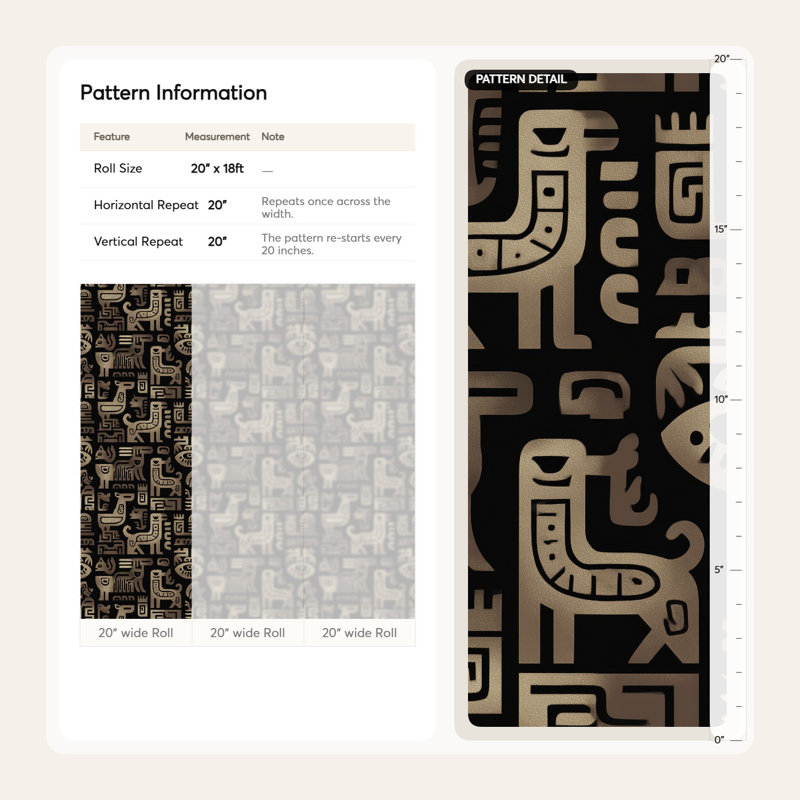 Papier peint stylisé à motif géométrique tribal, Non tissé, non collé