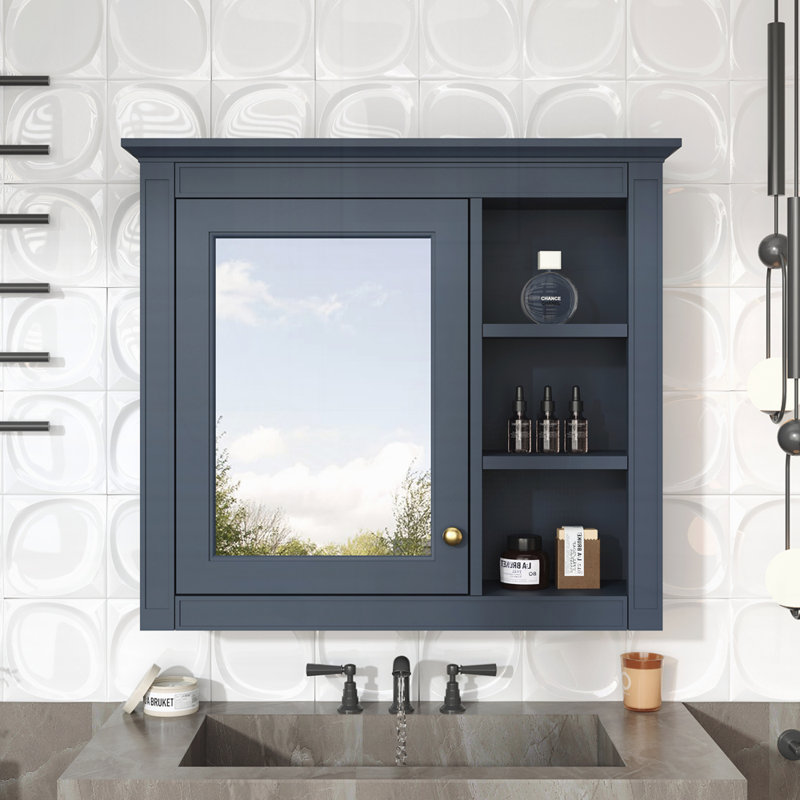 Armoire de rangement murale pour salle de bain, armoire murale moderne avec miroir, Bleu