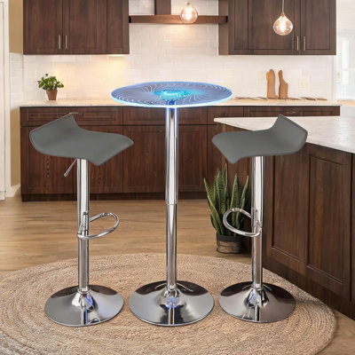 Ensemble de bar réglable 3 pièces avec plateau en acrylique lumineux, PVC gris classique et chrome
