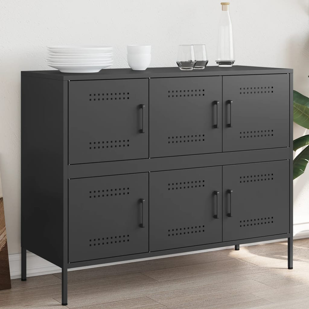 Vidaxl Sideboard Schwarz 100,5X39x79 Cm Kaltgewalzter Stahl